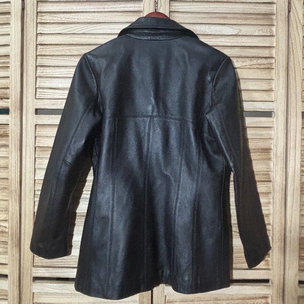 Siena Studio Black Leather Jacket Women’s Small Collared Button-Up Excellent - Picture 4 of 9